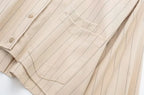 Women Fashion With Pocket Pinstripe Crop Shirts Vintage Long Sleeve Front Button Female Blouses Blusas Chic Tops