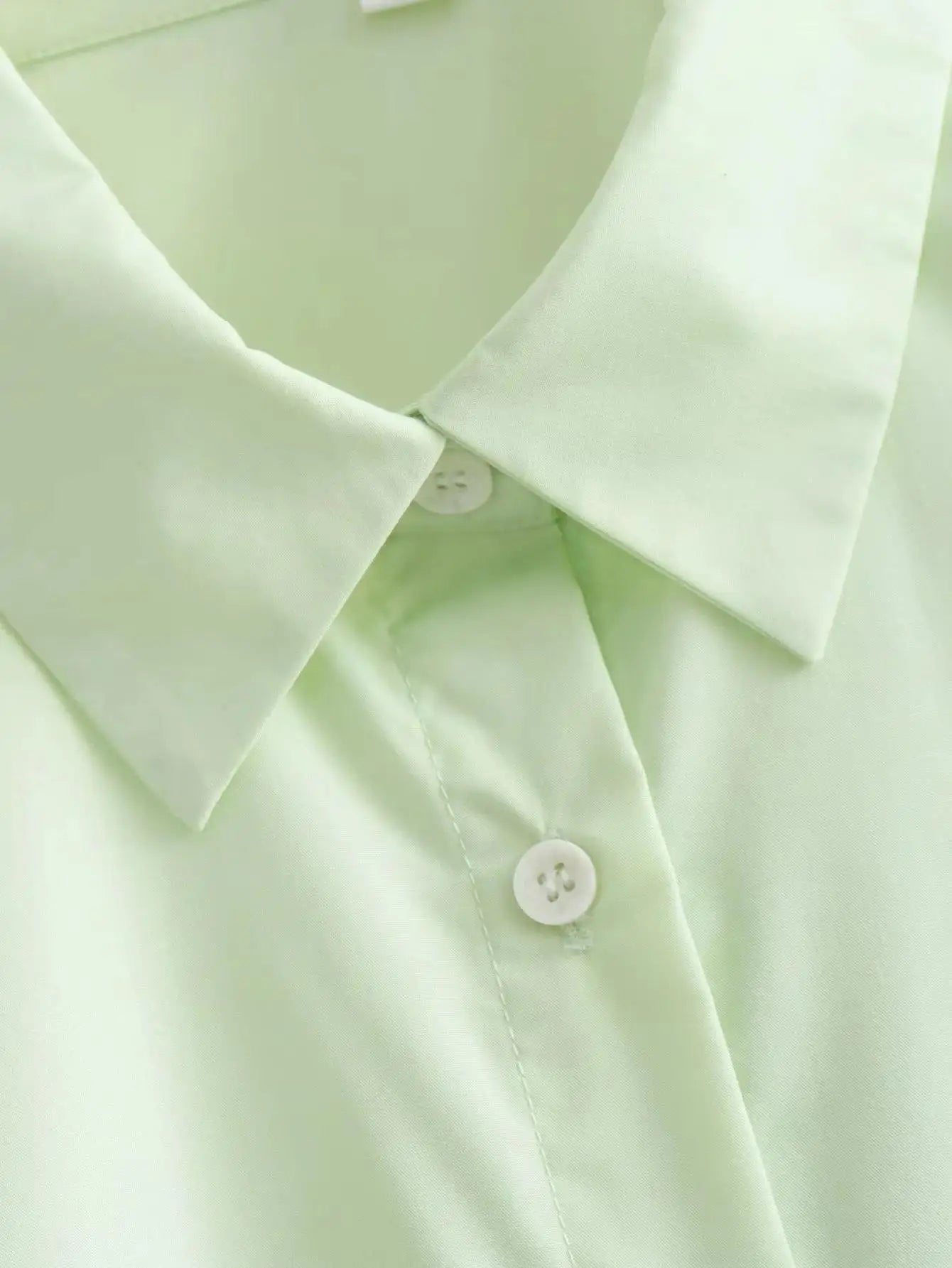 Women Green Loose Shirts Long Sleeve Single Breasted Side Drawstring Long Tops Blouses