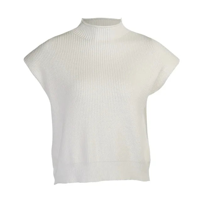 Orange Solid Fashion Women Turtleneck Knitted Sweaters Sleeveless Women Autumn Winter O-Neck Black White Warm Pullovers