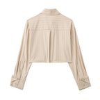 Women Fashion With Pocket Pinstripe Crop Shirts Vintage Long Sleeve Front Button Female Blouses Blusas Chic Tops