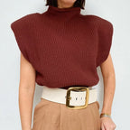 Orange Solid Fashion Women Turtleneck Knitted Sweaters Sleeveless Women Autumn Winter O-Neck Black White Warm Pullovers