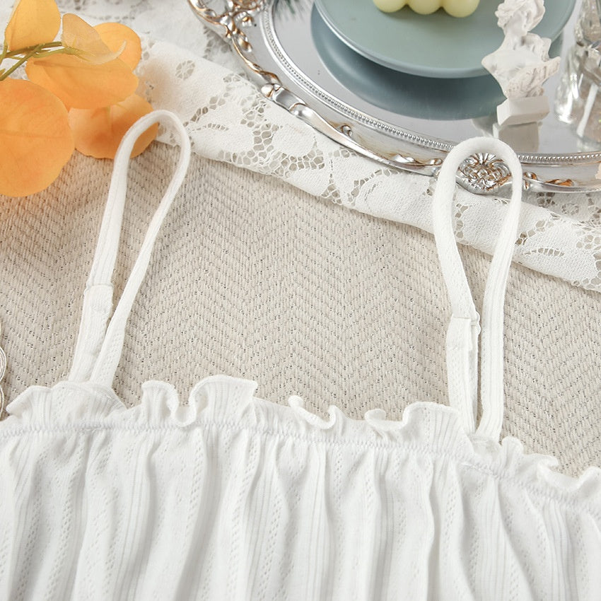 Black fungus edge suspender shorts hollowed out pajamas set