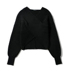 Women Sexy Cross Cropped Sweaters V-neck Knitted Loose Pullovers Autumn Winter Sweater