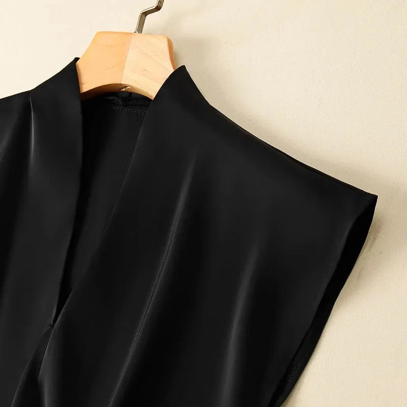 Acetate V-Neck Loose Solid Casual Korean Fashion Women's Blouse Shirt Sleeveless Pullover Blouses Tops Summer Spring