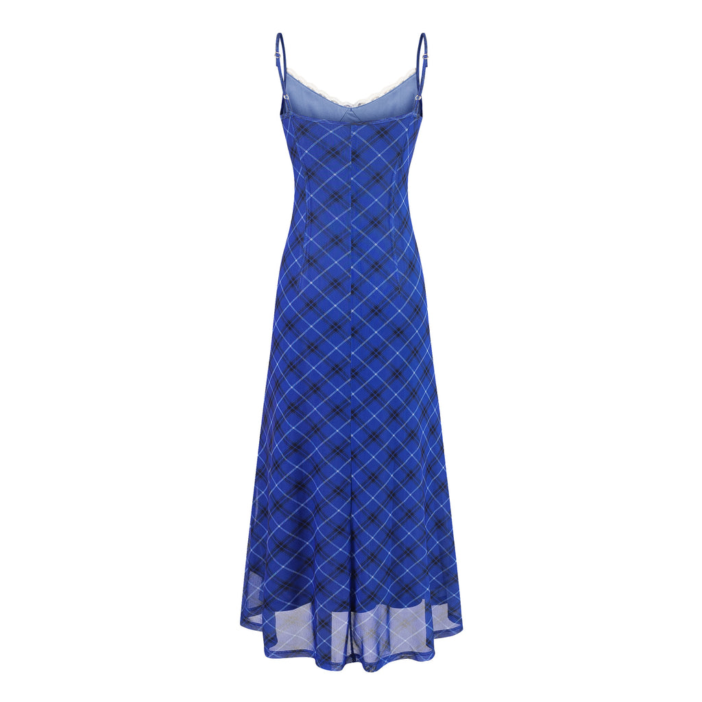 Plaid Strapless Dress Long Dress