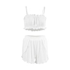 Black fungus edge suspender shorts hollowed out pajamas set