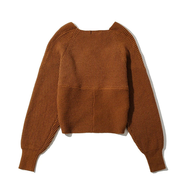 Women Sexy Cross Cropped Sweaters V-neck Knitted Loose Pullovers Autumn Winter Sweater