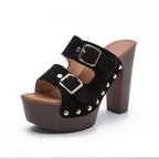 platform sandals square heel women high heel shoes ankle strao rivet mules shoes sandals