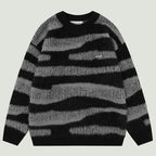 High Street Zebra Striped Patchwork Knitted Sweaters Mens Hip Hop Harajuku Casual Loose O-Neck Y2K Pullovers Couples