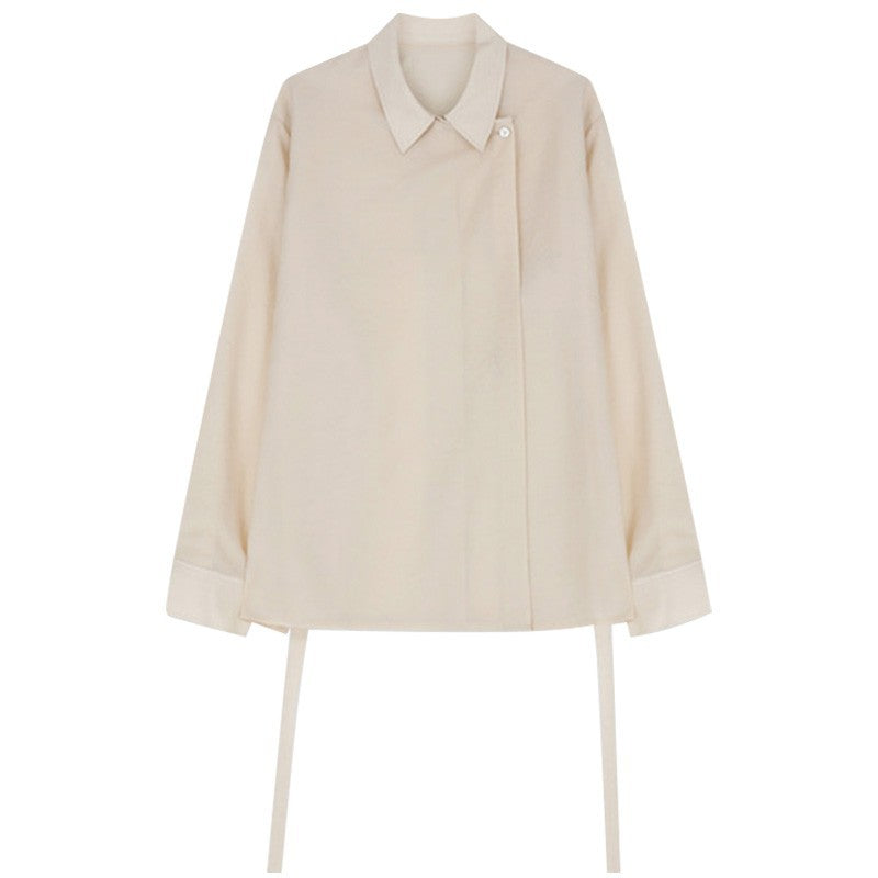 Square Collar Long Sleeve Blouses Straight Solid Casual Single Breasted Shirt