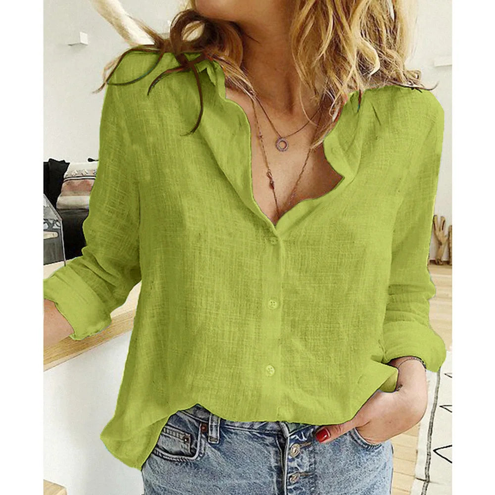 Cotton Linen Leisure Shirts Button Lapel Cardigan Top Lady Loose Long Sleeve Oversized Shirt Womens Blouses spring Blusas Mujer