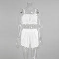 Black fungus edge suspender shorts hollowed out pajamas set