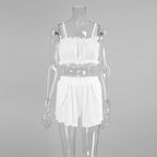 Black fungus edge suspender shorts hollowed out pajamas set