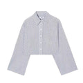 Women  Autumn New Fashion Casual Pocket Short Striped Shirt Retro Long Sleeve Chic Button Top Blouses Mujer
