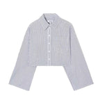 Women  Autumn New Fashion Casual Pocket Short Striped Shirt Retro Long Sleeve Chic Button Top Blouses Mujer
