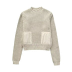 Contrast Cropped Sweaters for Women  Pullovers Knitted Sweater Woman Long Sleeve Ribbed Women's Sweater Autumn Jerseys
