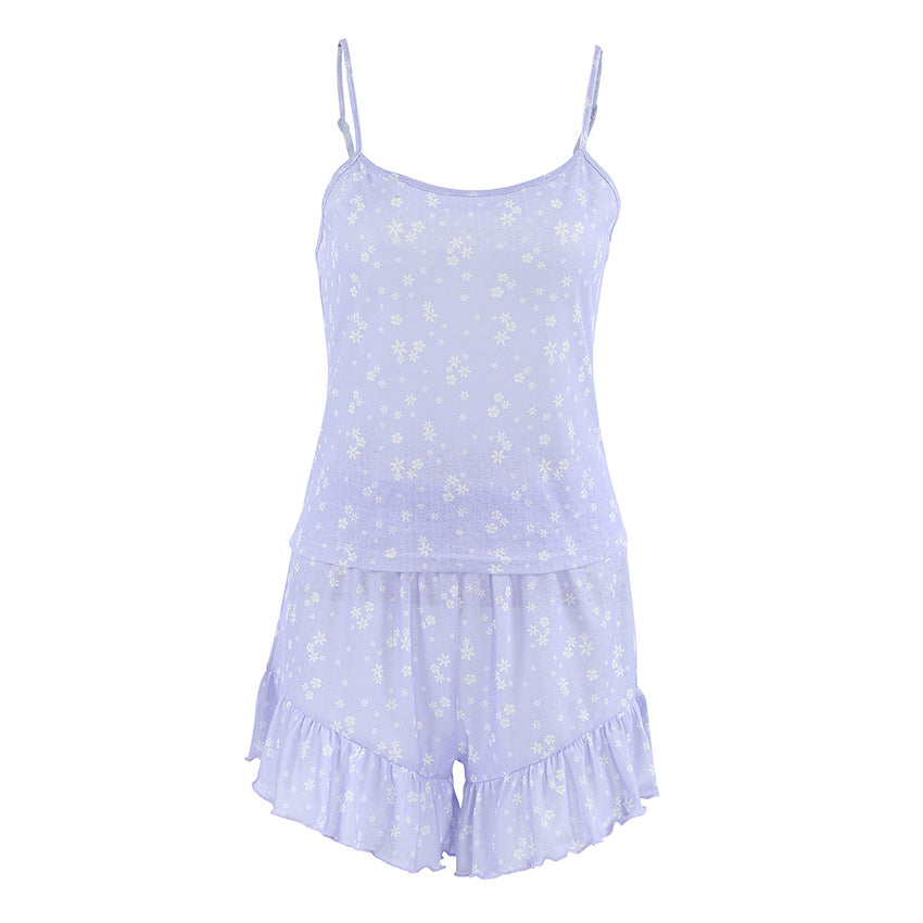 Strap shorts for women hollowed out printed pajamas for women