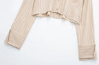 Women Fashion With Pocket Pinstripe Crop Shirts Vintage Long Sleeve Front Button Female Blouses Blusas Chic Tops