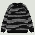 High Street Zebra Striped Patchwork Knitted Sweaters Mens Hip Hop Harajuku Casual Loose O-Neck Y2K Pullovers Couples
