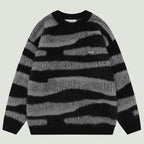 High Street Zebra Striped Patchwork Knitted Sweaters Mens Hip Hop Harajuku Casual Loose O-Neck Y2K Pullovers Couples